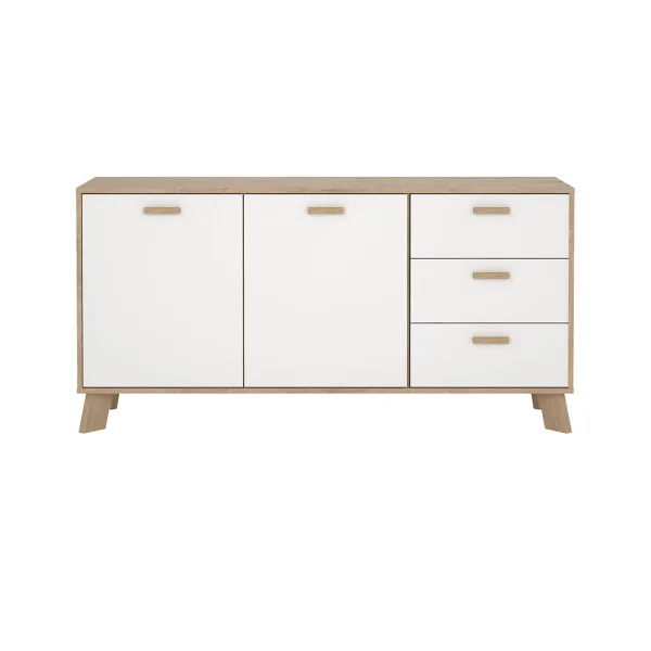 Ikast Sideboard 2 Türen, 3 Schubladen Eichen-Dekor, weiß.
