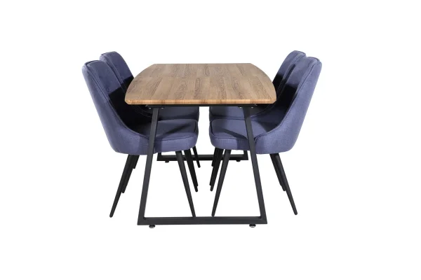 IncaNABL Essgruppe Esstisch Ausziehbarer Tisch Länge cm 160 / 200 El Holz dekor und 4 Velvet Deluxe Esszimmerstühle blau, schwarz.
