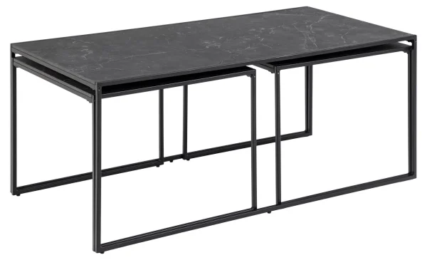 Infinity Couchtisch Set mit 3 Stk. schwarzer Marmordruck, schwarz.