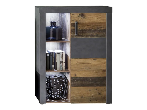 Irina Sideboard 1 Tür und 3 Ablagen, grau Matera, Old Wood Dekor.