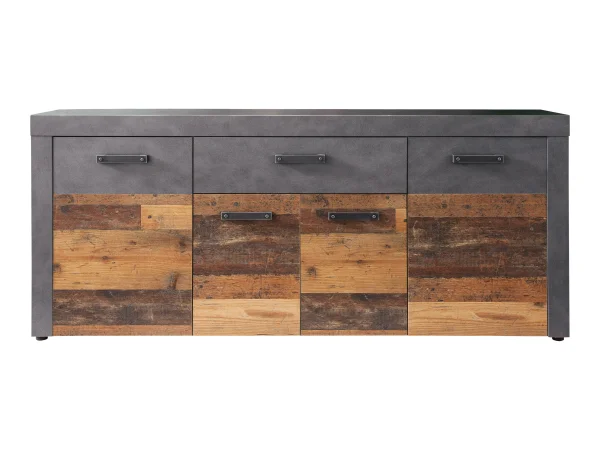 Irina Sideboard 4 Türen und 1 Schublade, grau Matera, Old Wood Dekor.