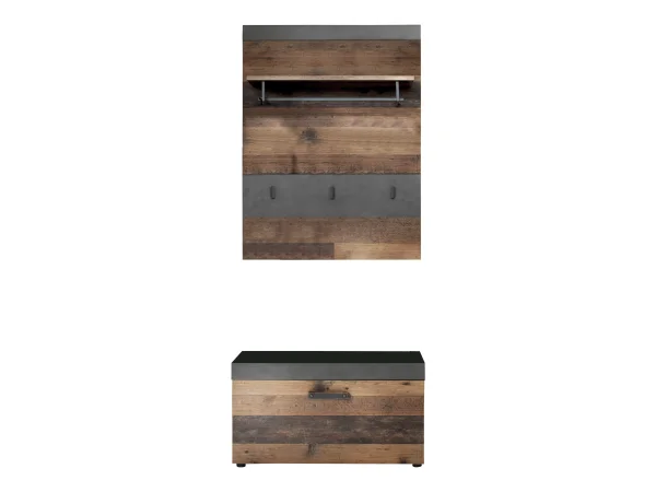 Irwin Garderobenaufstellung E, grau Matera Dekor, Old Wood Dekor.