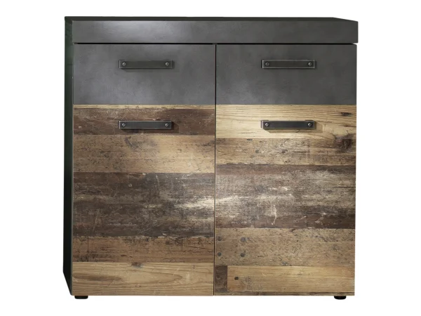 Irwin Schuhschrank 2 Türen und 2 Schubladen, grau Matera Dekor, Old Wood Dekor.