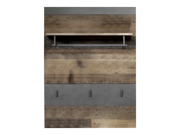 Irwin Wandgarderobe 1 Ablage, 1 Garderobenstange und 3 Kleiderhaken, grau Matera Dekor, Old Wood Dekor.