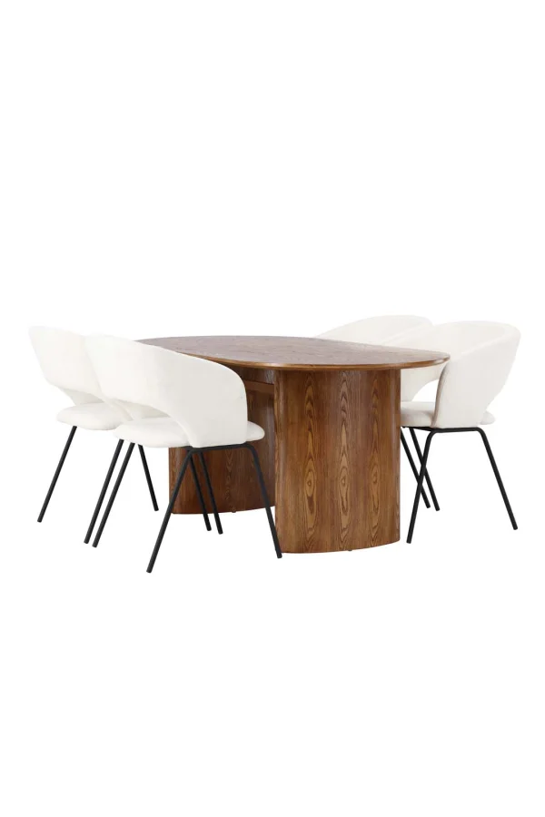 Isolde Essgruppe Tisch natur und 4 Day Stühle offwhite.