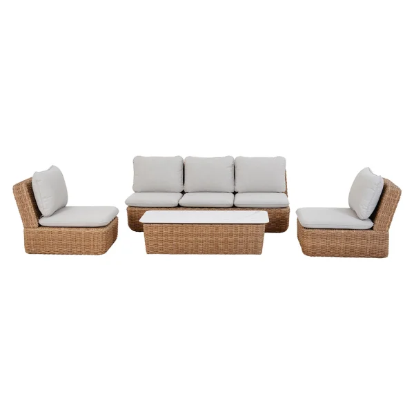 Ivana Loungeset Rattan 4 Teile mit Kissen natur.