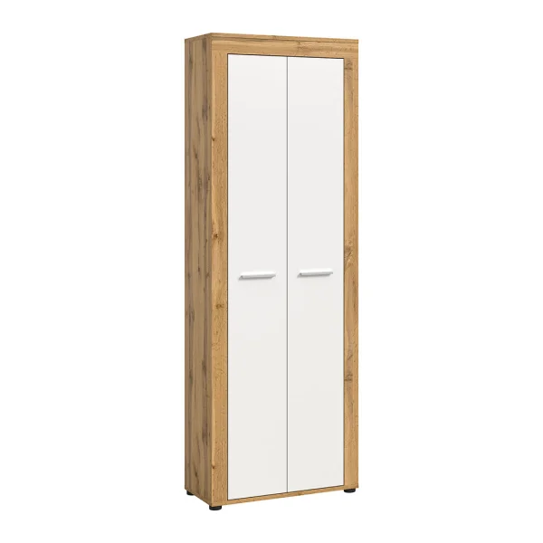 Jam Kleiderschrank 2 Türen weiß, Eiche Dekor.