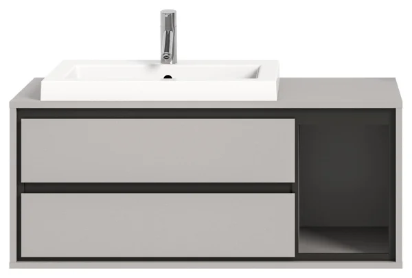 Jaru Waschbeckenunterschrank 100cm 2 Schubladen, 1 Ablage grau,schwarz.