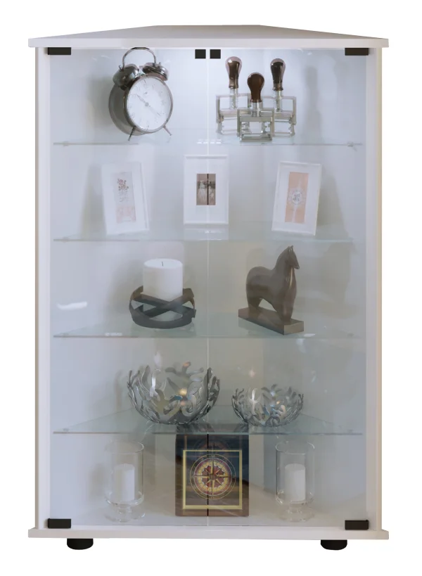 Jecka Vitrinenschrank Eckschrank mit 2 Glastüren weiß.