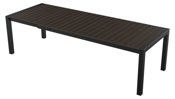 Joan Gartentisch 205-275 x 100 cm, mit Auszug inkl. 1 Platte, schwarz und braun.