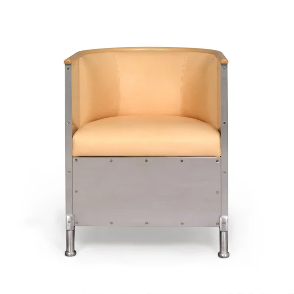 Källemo Aluminium-Fauteuil mattgebürstet Leder Tärnsjö natur-Bokkant
