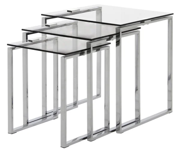 Kamma Wohnzimmertisch mit 3 Tischen in Glas und Chrom mit Einschubfunkt.