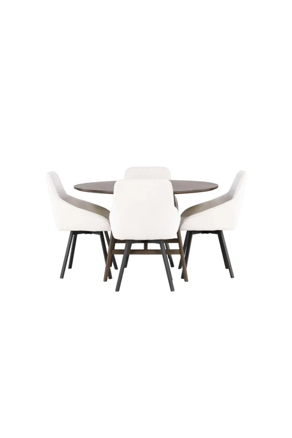 Kaseindon Essgruppe Tisch braun und 4 Rosie Stühle beige.