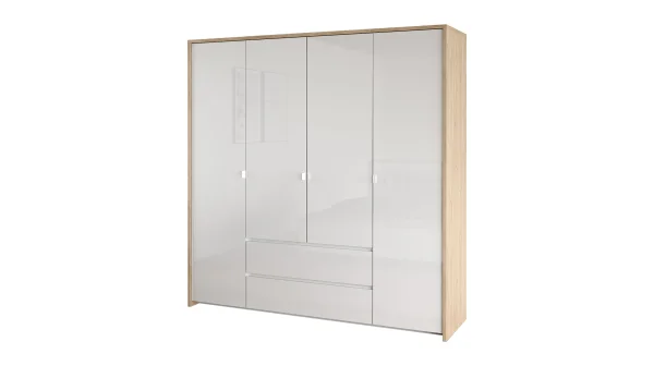 Kleiderschrank 197 cm weiß hochglanz - Jackson Hickory 4-türig - NEXT