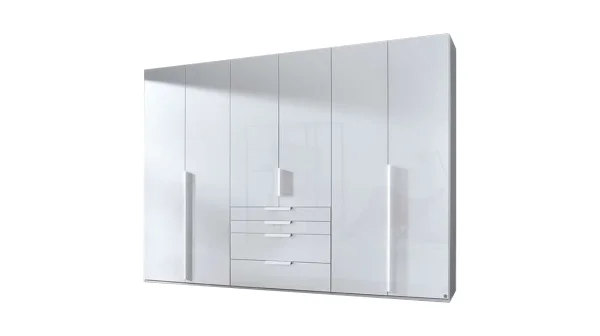 Kleiderschrank 301 cm weiß Glas 6 türig - rauch - POSA