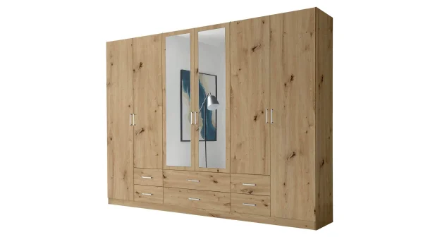 Kleiderschrank Artisan Eiche mit Spiegel - 271 cm - 6-türig - ELVA