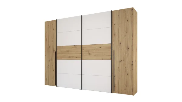 Kleiderschrank Artisan Eiche - weiß - 270 cm - Schwebetüren - NARAGO
