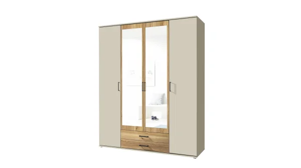 Kleiderschrank mit Spiegel 159 cm - beige - Eiche - 4-türig - CHICAGO