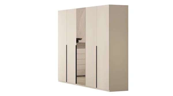 Kleiderschrank mit Spiegel 230 cm beige - 5-türig - FAVORITA