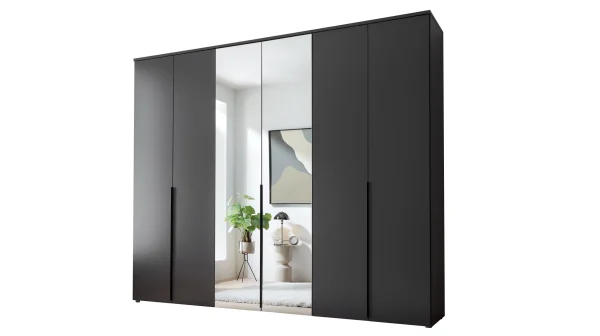 Kleiderschrank mit Spiegel 270 cm graphit - 6-türig - KEVO