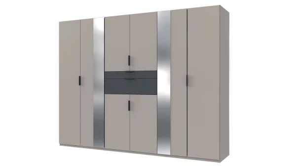 Kleiderschrank mit Spiegel 270 cm grau - graphit 6-türig - XANTEN