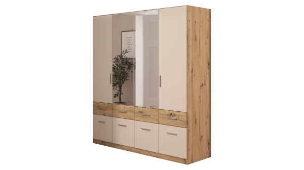Kleiderschrank mit Spiegel beige Eiche 181 cm - rauch - CELLE