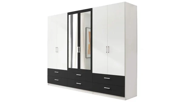 Kleiderschrank mit Spiegel - weiß - 272 cm - JANNE