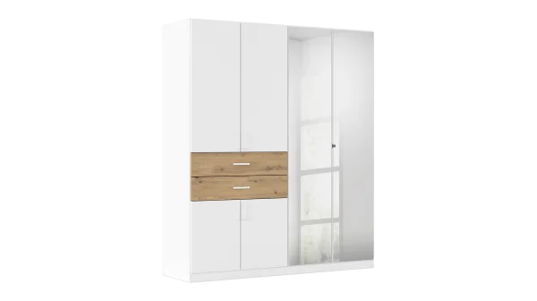 Kleiderschrank mit Spiegel - weiß - Eiche - 181 cm - rauch - MAIKA