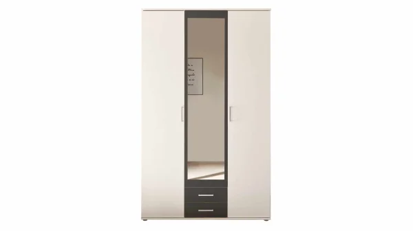 Kleiderschrank mit Spiegel - weiß - graphit - 120 cm - HANAU