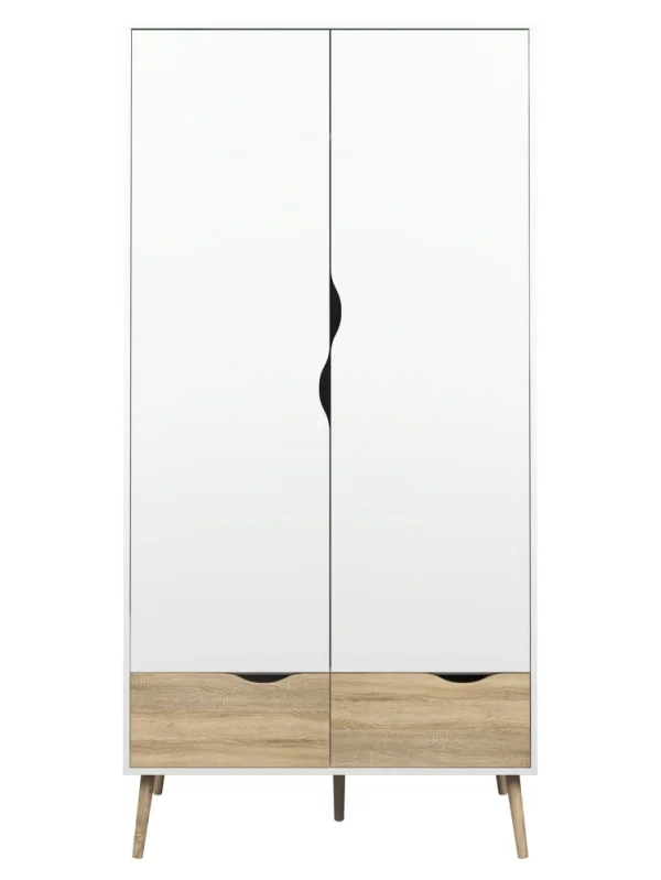 Kleiderschrank Napoli 2-türig mit 2 Schubladen weiss/Eiche.
