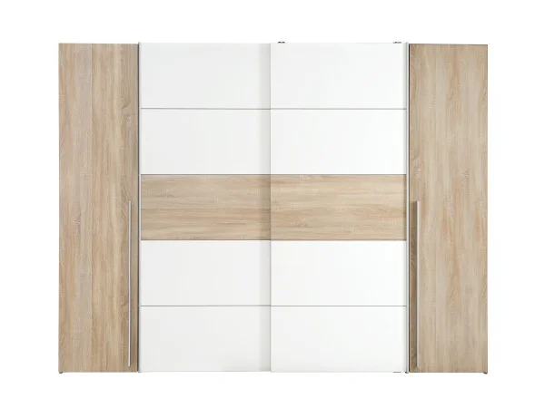 Kleiderschrank Sonoma Eiche - weiß - 270 cm - Schwebetüren - NARAGO