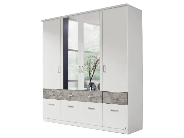 Kleiderschrank Spiegel - 181 cm - weiß - betonoptik - rauch - BREMEN-EXTRA
