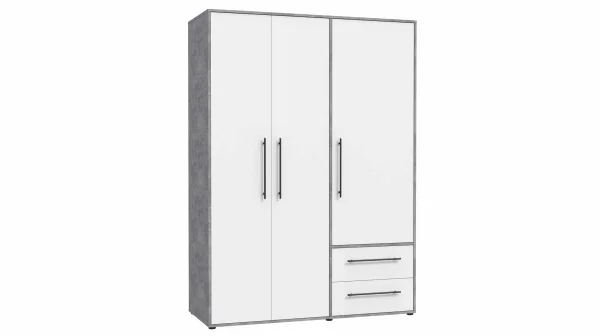 Kleiderschrank weiß - betonoptik - 144 cm - 3 Türen - MOKKARIS