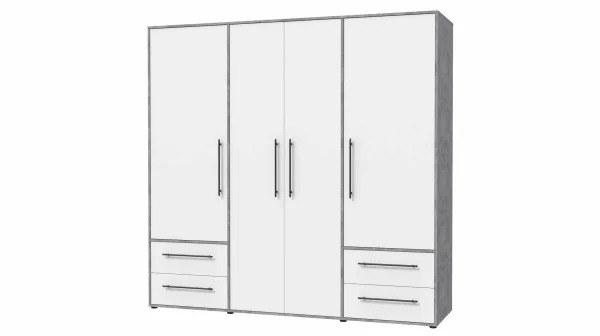 Kleiderschrank weiß - betonoptik - 206 cm - 4 Türen - MOKKARIS