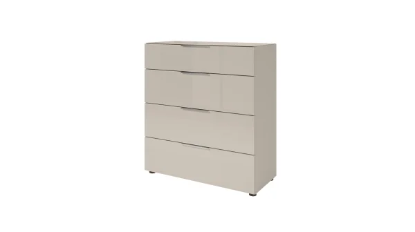 Kommode 4 Schubladen - beige - Glasfront - 90 cm - SANTORIN