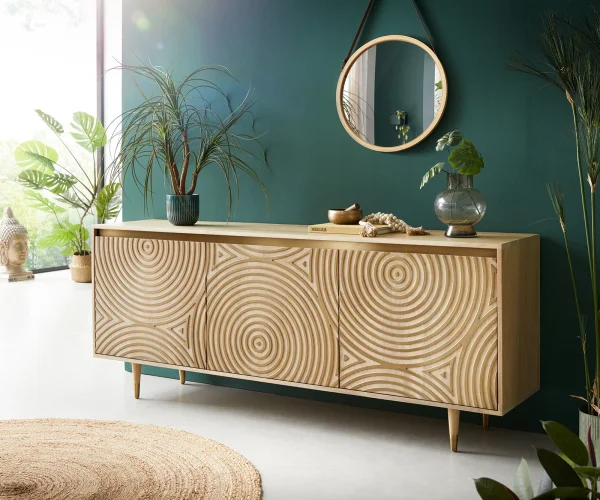 Kommode Budaya 175 cm Mango Natur 3 Türen Fuß rund