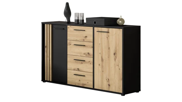 Kommode mit 4 Schubladen Artisan Eiche - schwarz 143 cm - CARDIGAN