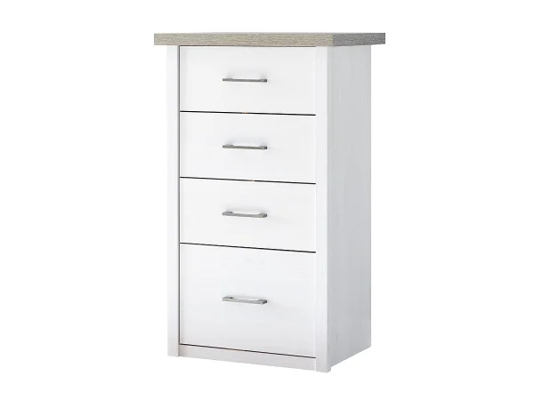 Kommode mit 4 Schubladen Pinie weiß - Trüffel 60 cm - LUCA