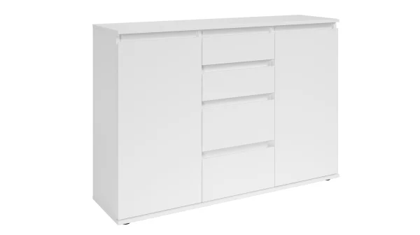 Kommode mit 4 Schubladen weiß 119 x 35 cm - 2-türig - BRESTA