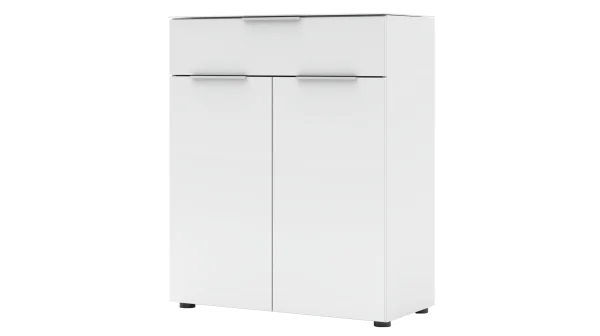 Kommode mit Schublade weiß Glasfront 80 cm - SANTORIN