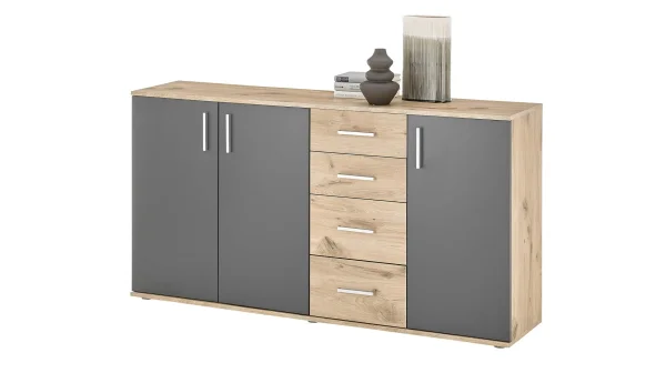 Kommode Viking Oak - grau 160 x 84 cm 3-türig - BOBBY