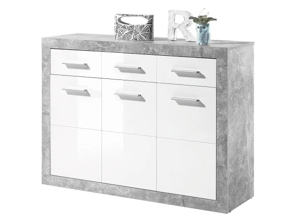 Kommode weiß hochglanz Betonoptik 117 cm - STONE