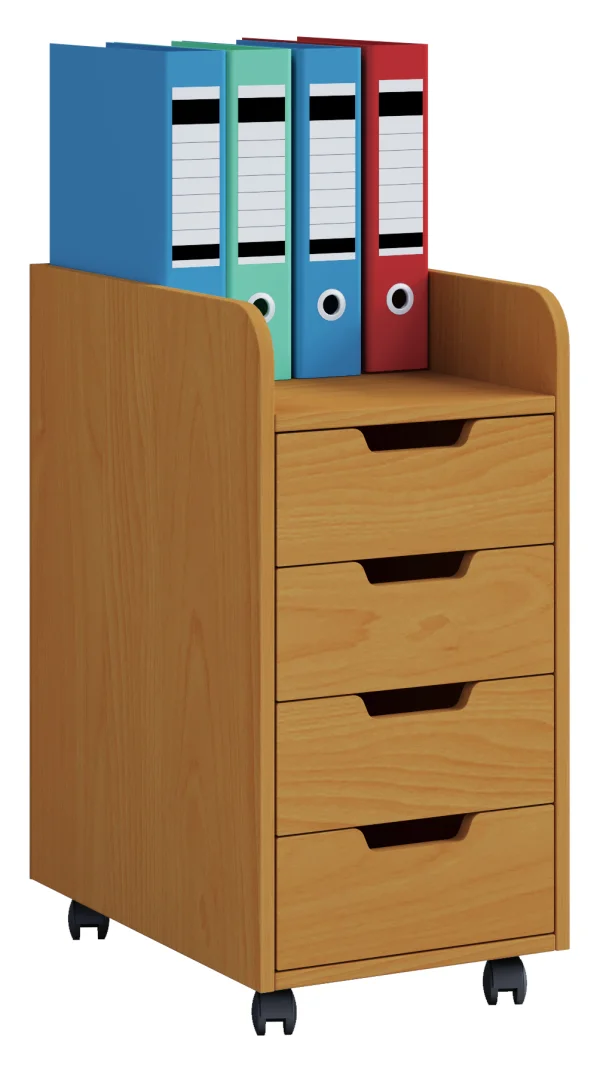 Konal Mini Kommode , Büroarchiv auf Rädern 1 Regal und 4 Schubladen Buche dekor.