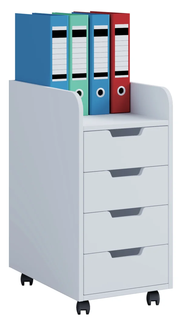 Konal Mini Kommode , Büroarchiv auf Rädern 1 Regal und 4 Schubladen weiß.