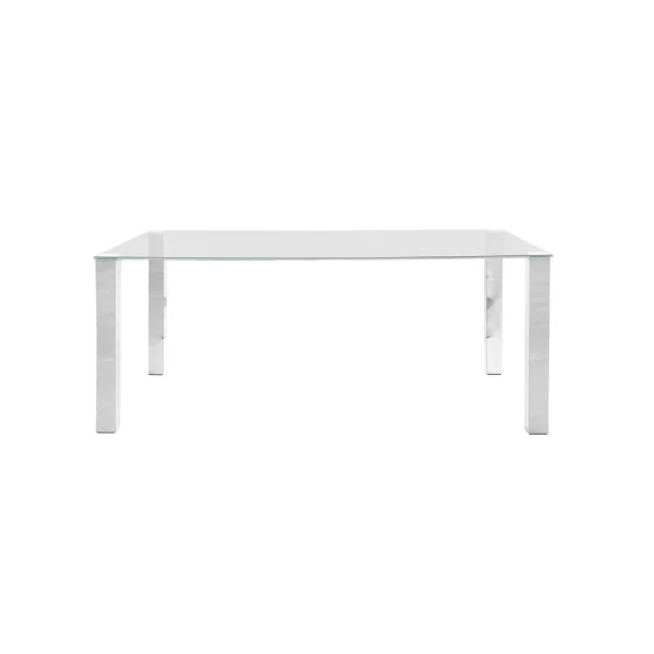 Krag Esszimmertisch 180 cm mit Glastischplatte und Chrom Gestell.