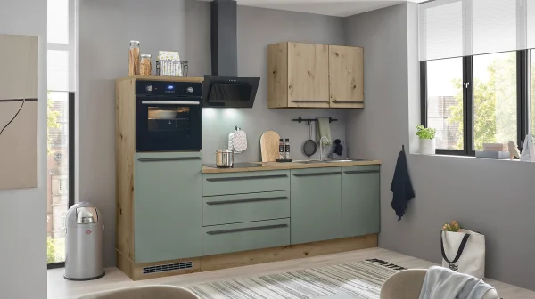 Küchenzeile - Schilfgrün matt - 260 cm - inkl. Elektrogeräten - ASCOLI