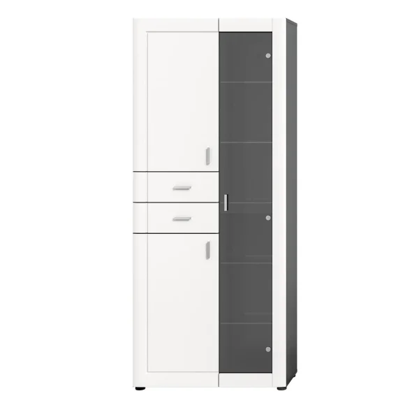 Lago Vitrinenschrank 1 Glastür, 2 Türen, 2 Schubladen matt weiß,grau.
