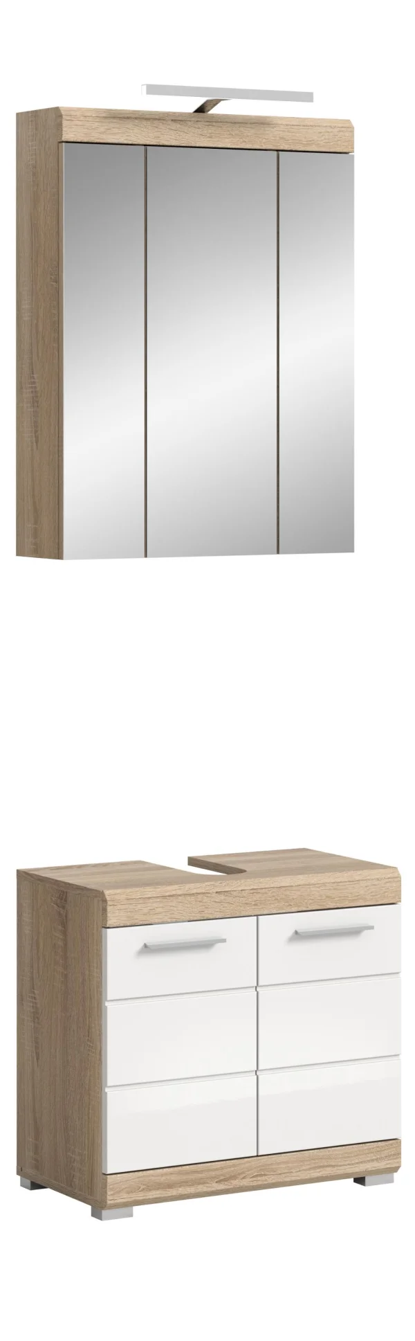 Lambada Badmöbelset L1 Weiß hochglanz, Eiche Dekor.
