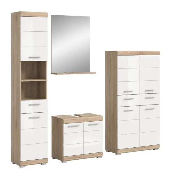 Lambada Badmöbelset L10 Weiß hochglanz, Eiche Dekor.