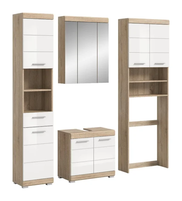 Lambada Badmöbelset L12 Weiß hochglanz, Eiche Dekor.